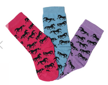 Load image into Gallery viewer, AWST Youth Galloping Horse Socks 3 pack
